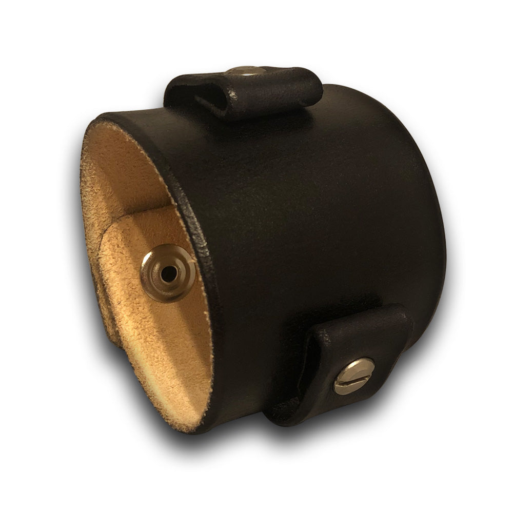 Wide Black Leather Cuff Watch Band with Stainless Snaps-Custom Handmade Leather Watch Bands-Rockstar Leatherworks™