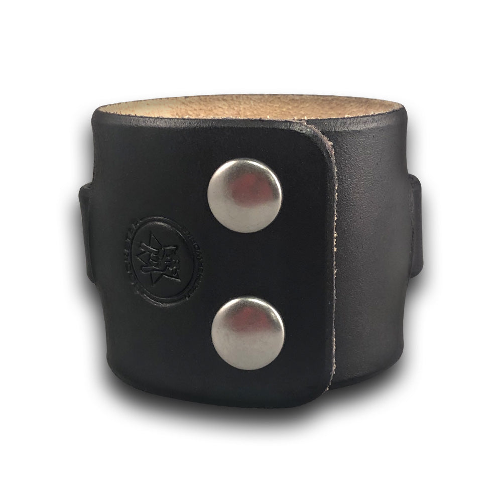 Wide Black Leather Cuff Watch Band with Stainless Snaps-Custom Handmade Leather Watch Bands-Rockstar Leatherworks™