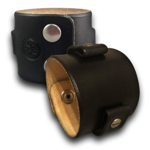 Wide Black Leather Cuff Watch Band with Stainless Snaps-Custom Handmade Leather Watch Bands-Rockstar Leatherworks™