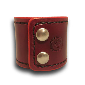 Wide Oxblood Leather Cuff Wristband with Stitching & Snaps-Leather Cuffs & Wristbands-Rockstar Leatherworks™