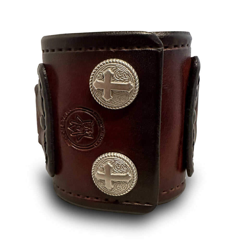 Oxblood Layered Leather Cuff Watch with Cross Snaps-Leather Cuff Watches-Rockstar Leatherworks™