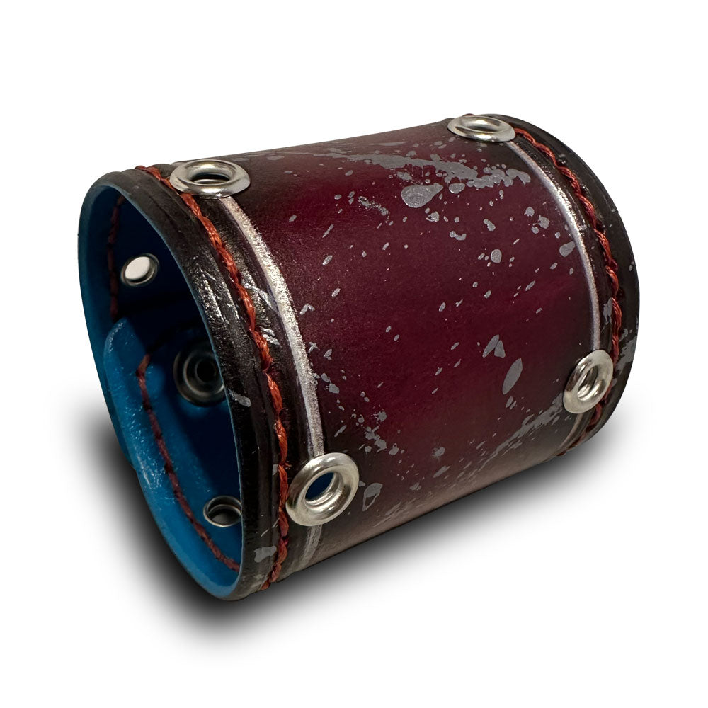 Oxblood Stressed Leather Cuff with Silver Splatter and Snaps-Leather Cuffs & Wristbands-Rockstar Leatherworks™