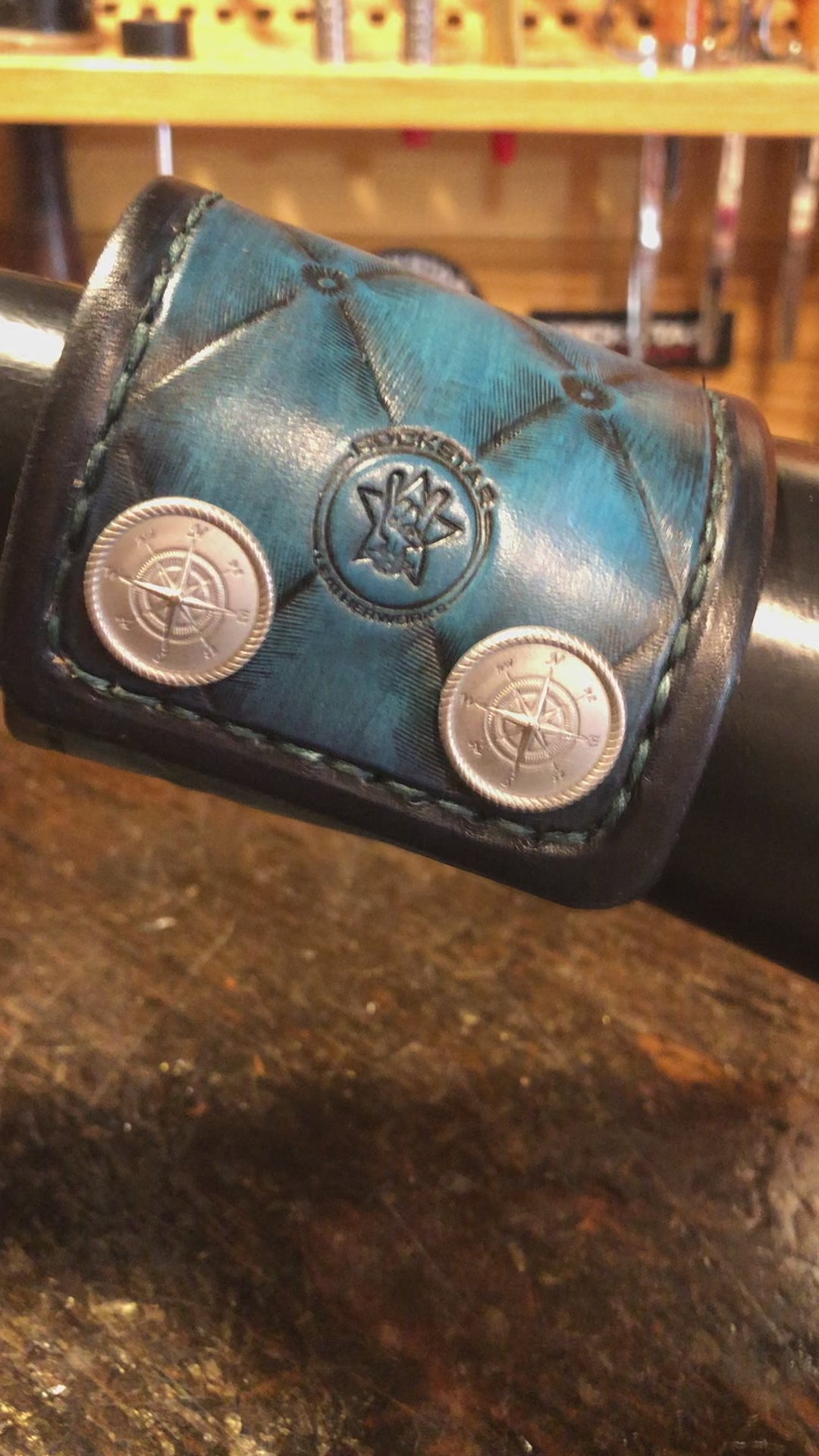 Turquoise Quilted Leather Cuff with Stitching and Snaps