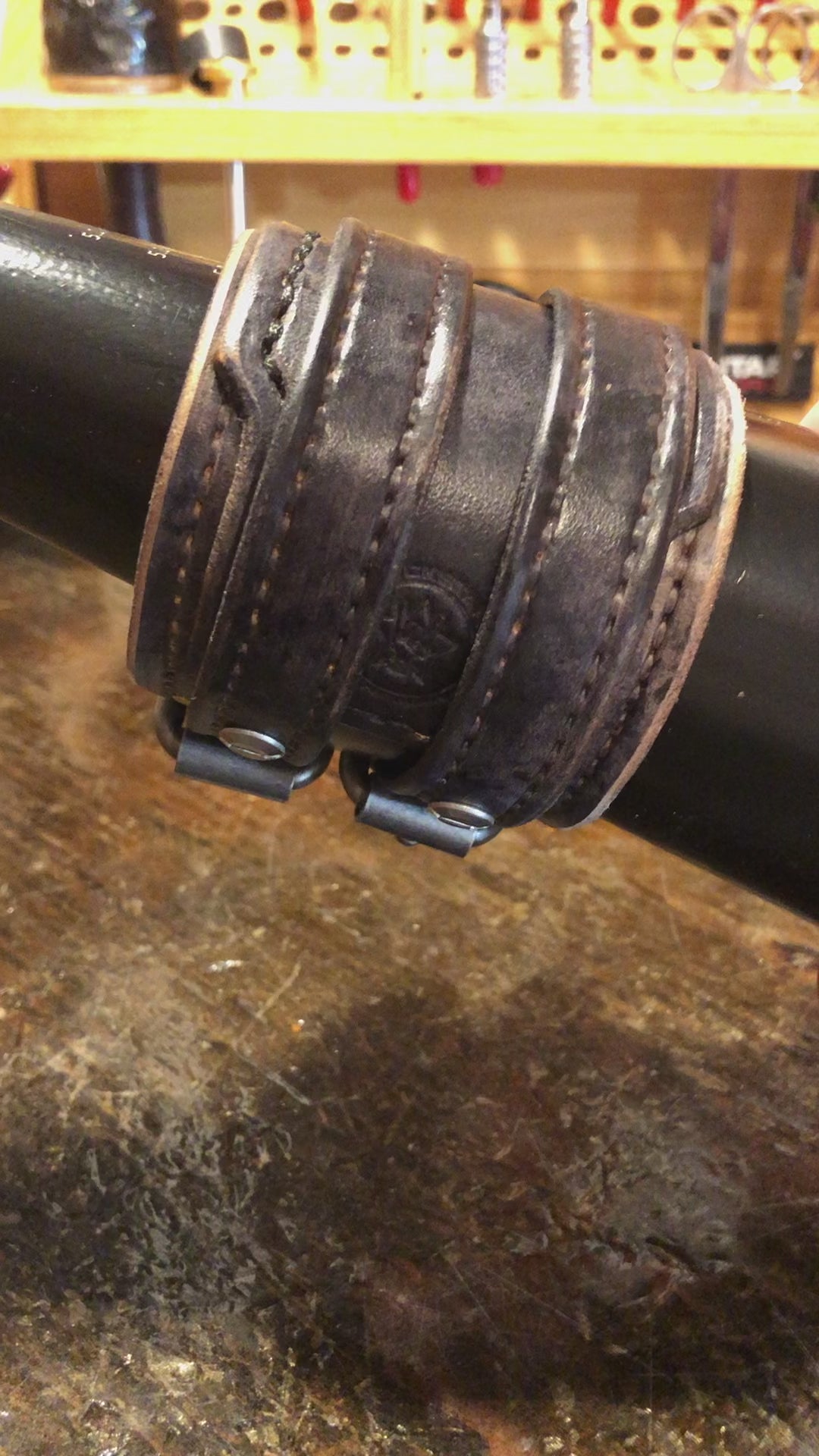 Weathered Double Buckle Double Strap Leather Cuff Wristband