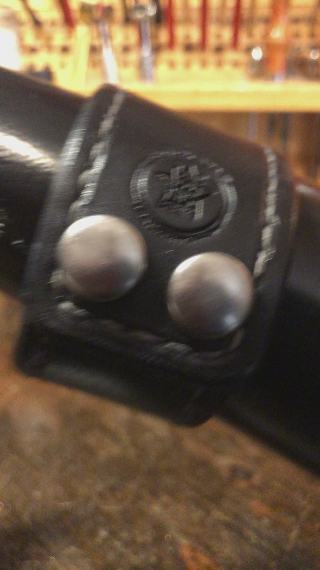 Black Leather Cuff Wristband with Silver Stitching & Snaps