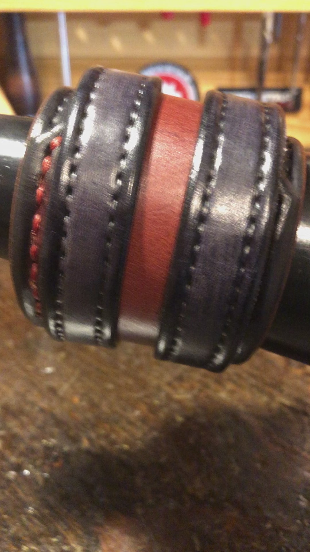 Slate & Bordeaux Layered Double Strap Leather Cuff with Black Snaps