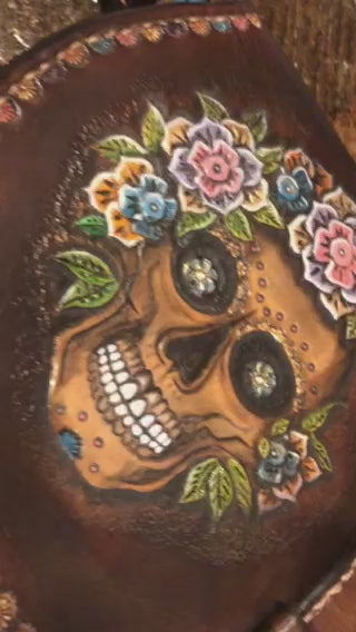 Brown Leather Sugar Skull Handbag