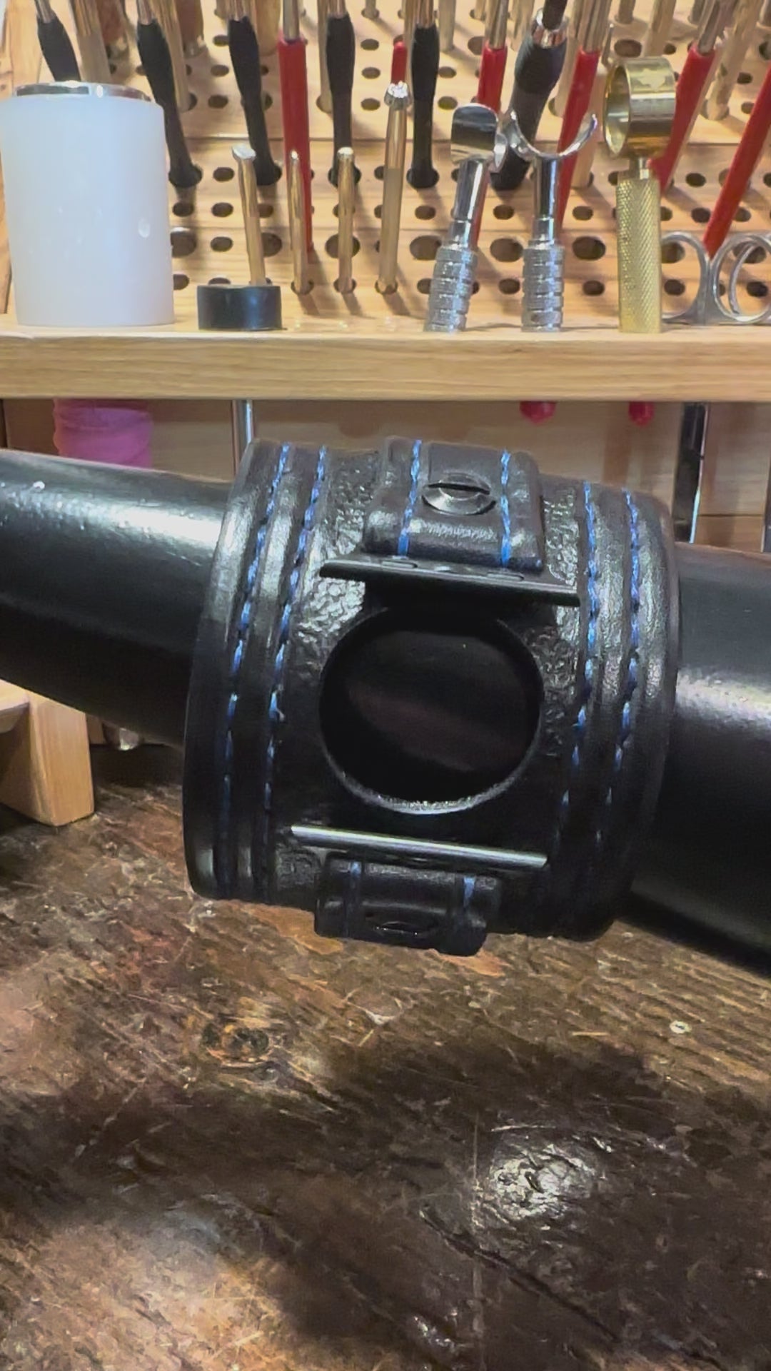 Black & Blue Apple Watch Leather Cuff Watch Band with Black Snaps