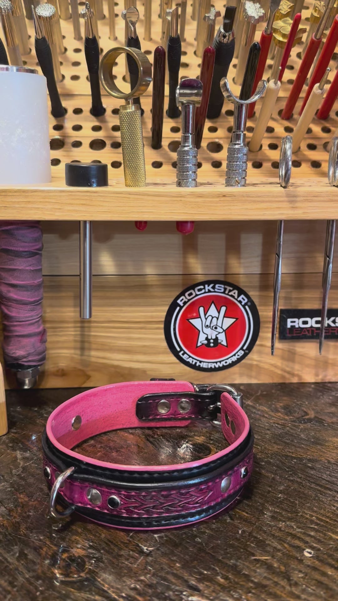 Custom Wide Pink & Black Leather Double Strap Dog Collar