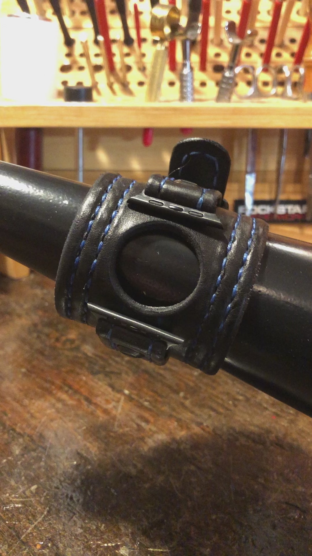 Black & Blue Apple Watch Leather Cuff Watch Band