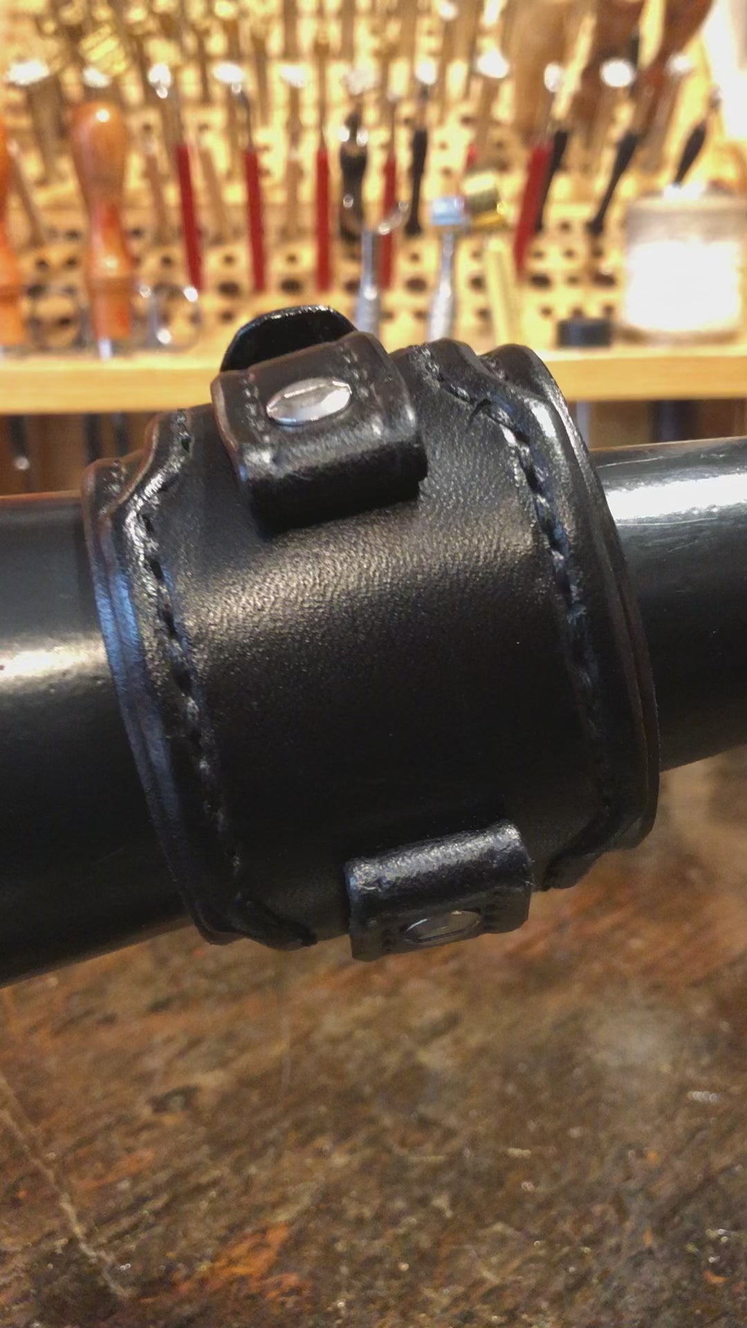 Black Layered Wide Leather Cuff Watch Band