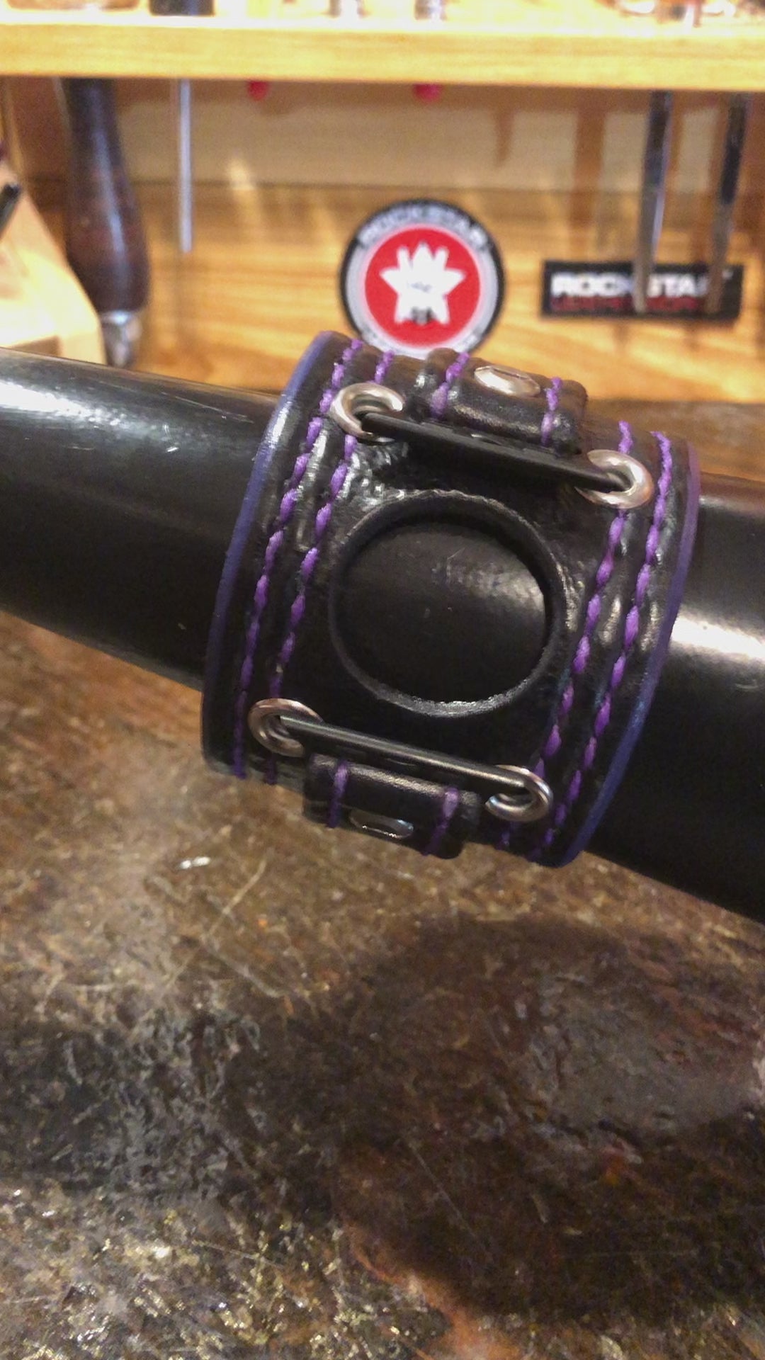 Black & Purple Apple iWatch Leather Cuff Watch Band with Eyelets & Snaps