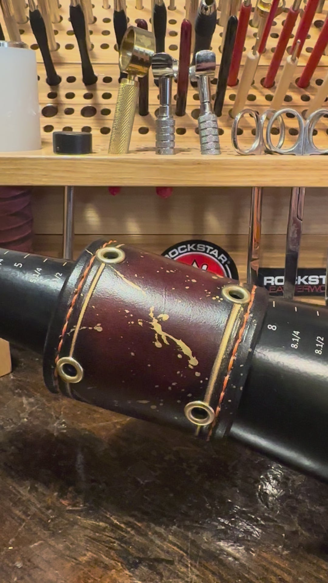 Bordeaux Stressed Leather Cuff with Gold Splatter and Snaps