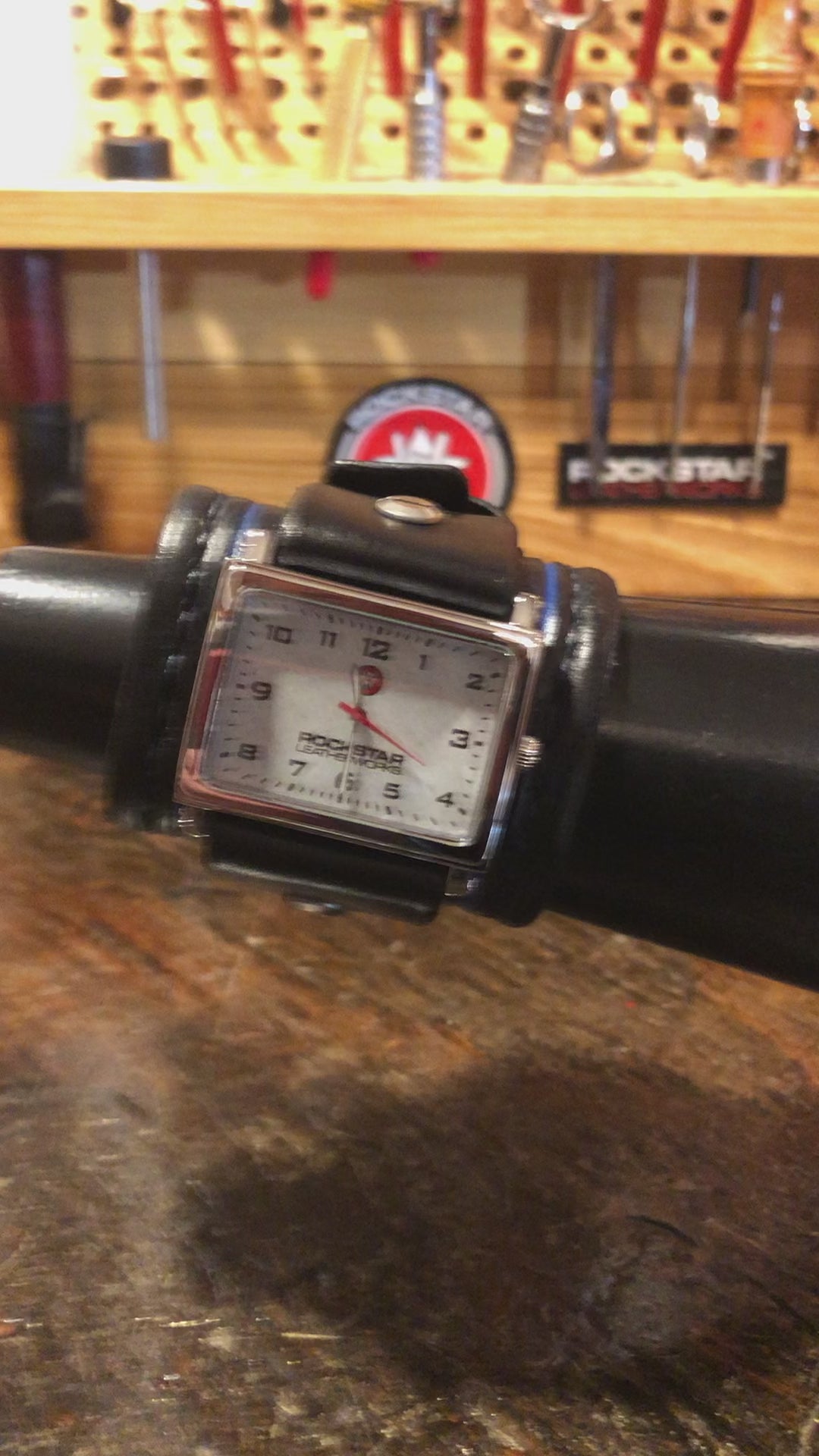 Black Wide Leather Cuff Watch