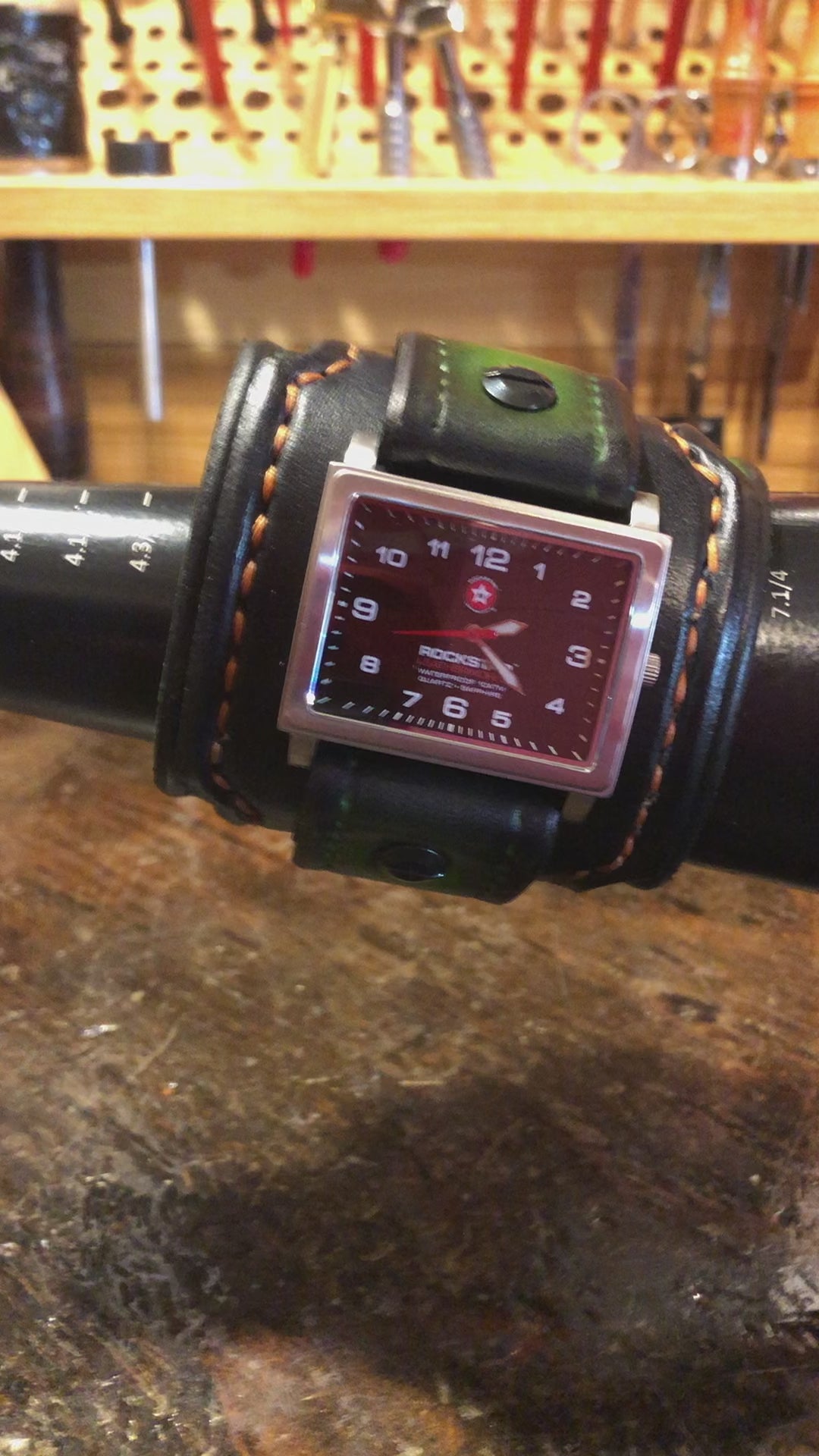 Forest Green Stressed Layered Leather Cuff Watch Black Buckle