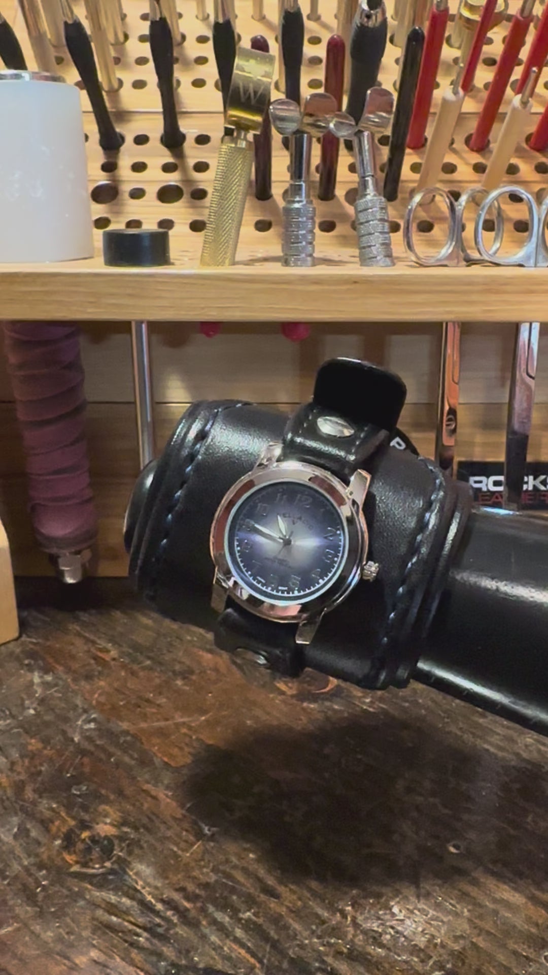 Black & Blue Layered Leather Cuff Watch Layered & Stitched Cuff