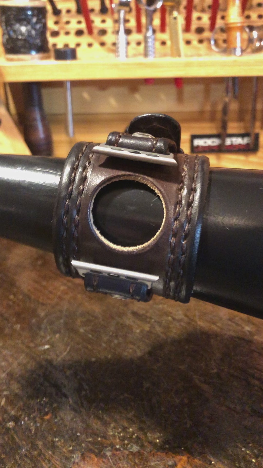 Dark Brown Apple iWatch Leather Cuff Watch Band with Stitching