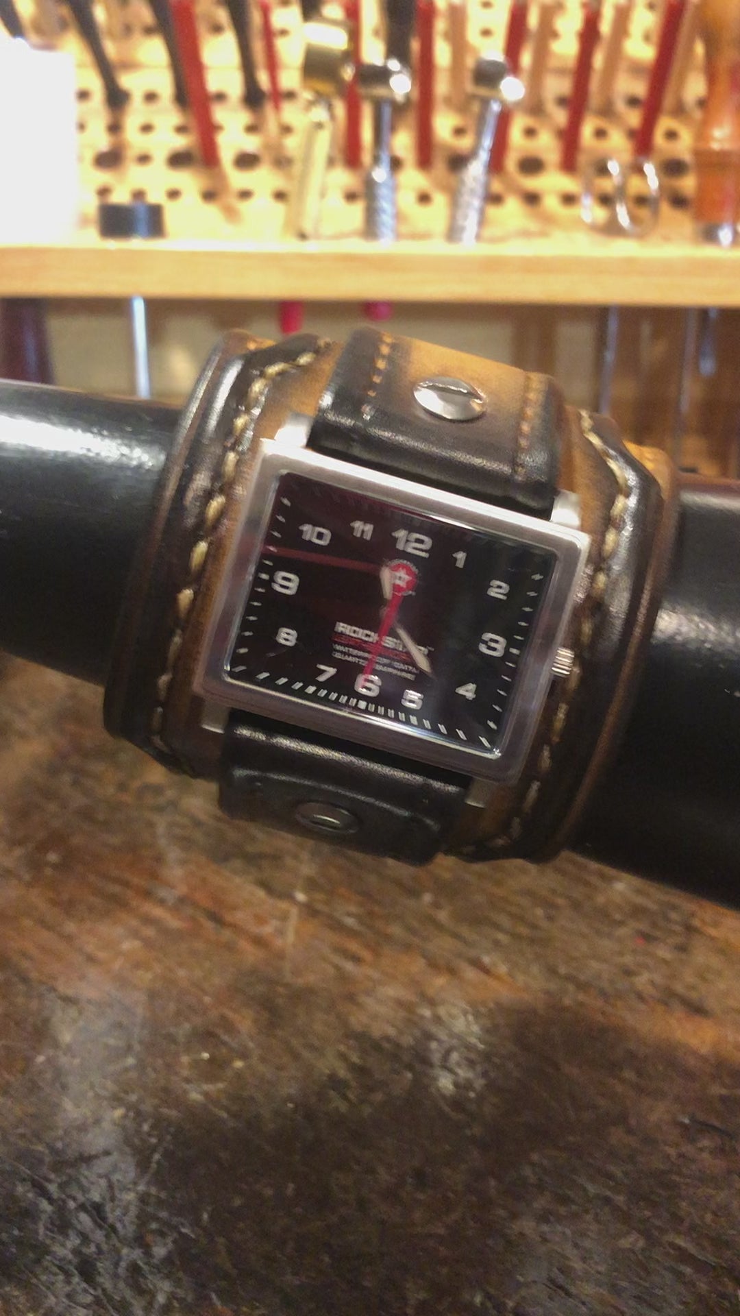 Range Tan Layered Leather Cuff Watch with 42mm Stainless