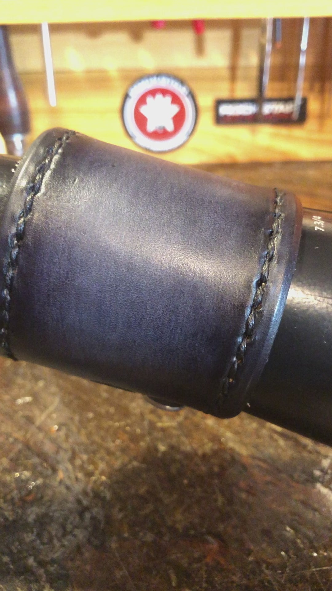 Wide Slate Leather Cuff Wristband with Stitching & Skull Snaps