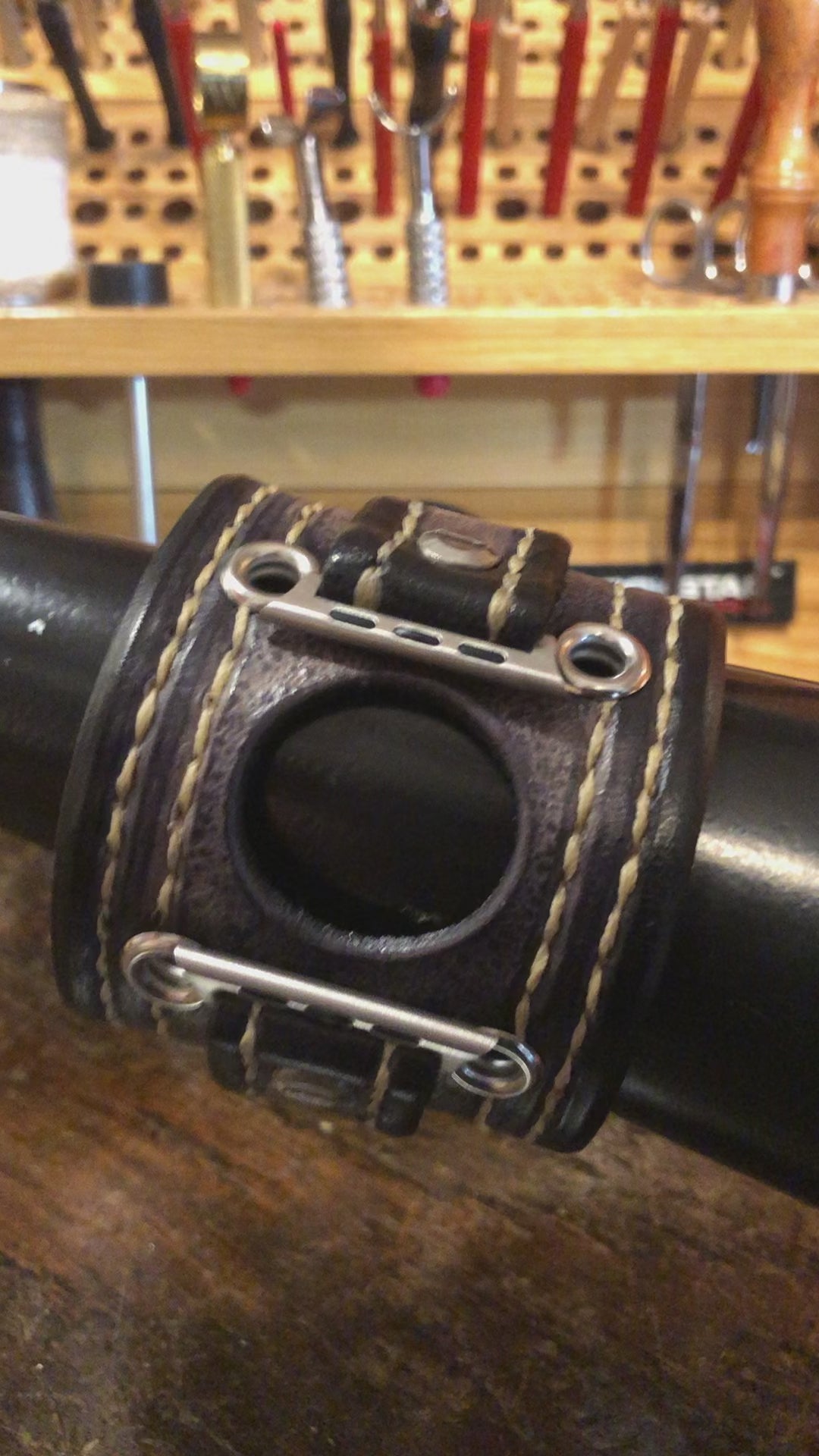 Desert Sand Stressed Apple iWatch Leather Cuff Band with Skull Snaps