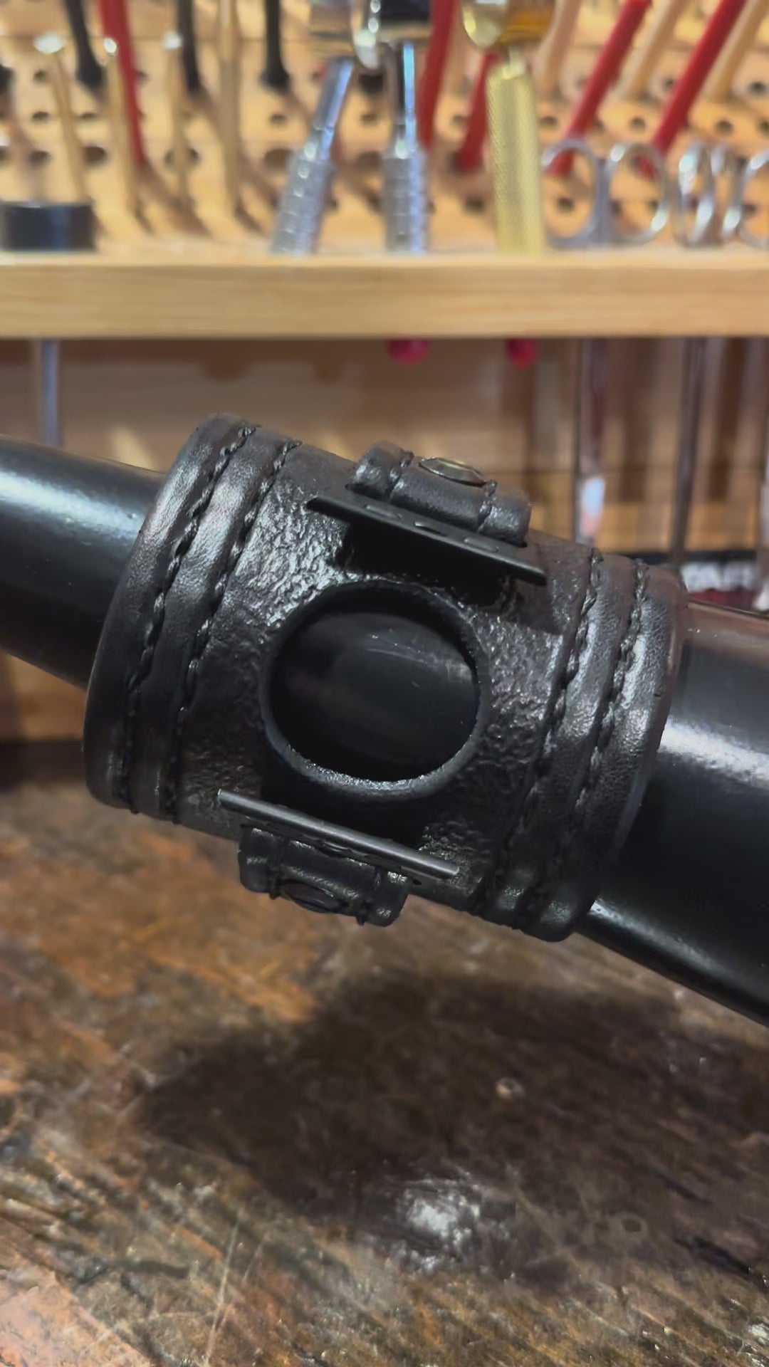 Black Apple Watch Leather Cuff Watch Band with Black Snaps