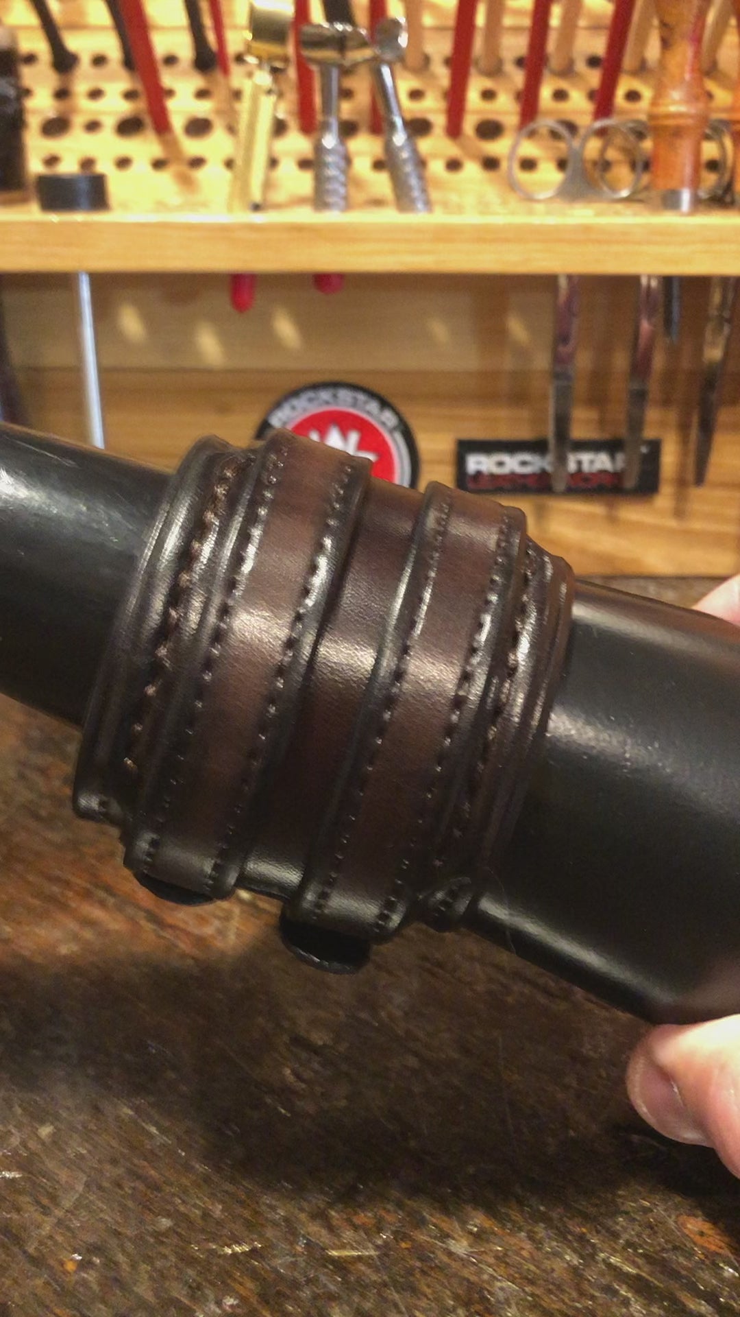 Dark Brown Leather Double Strap Cuff Wristband