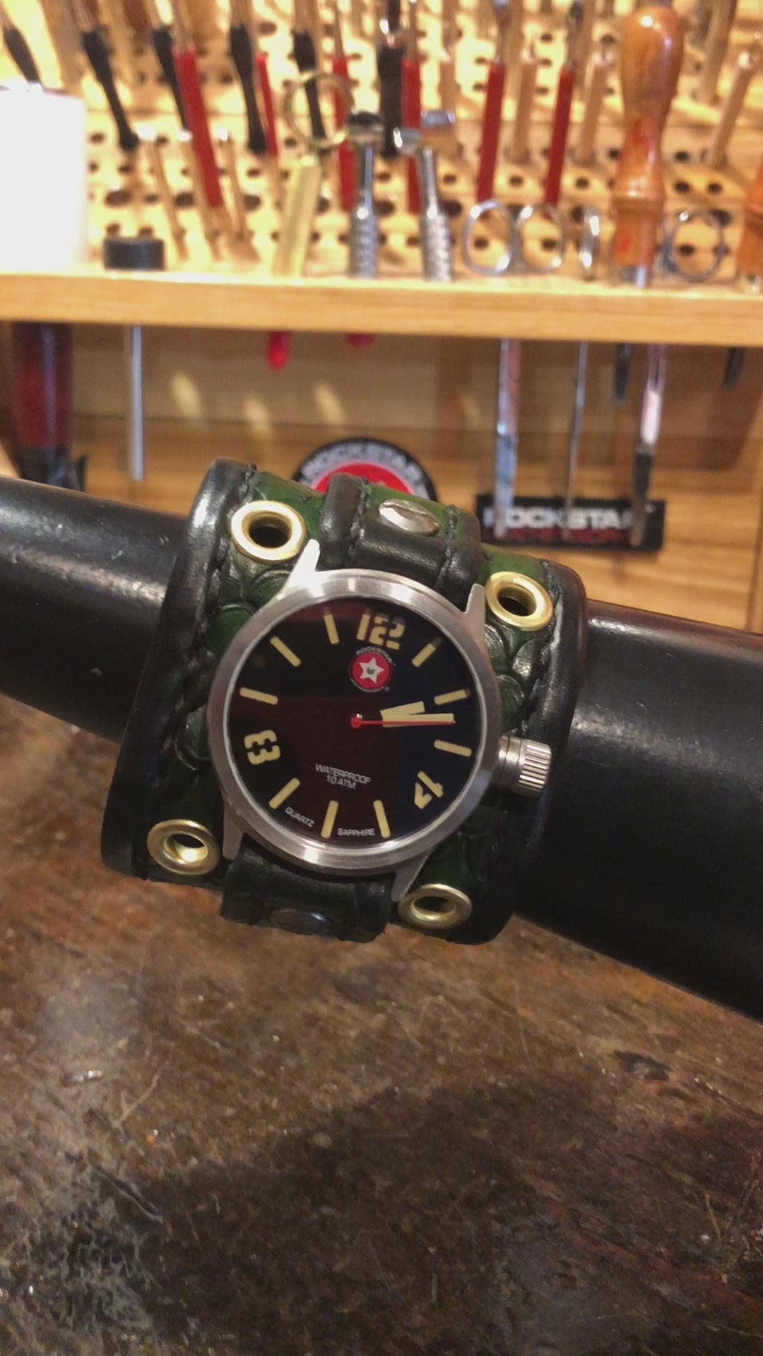 Green Dragon Scale Leather Watch with Snaps & Eyelets