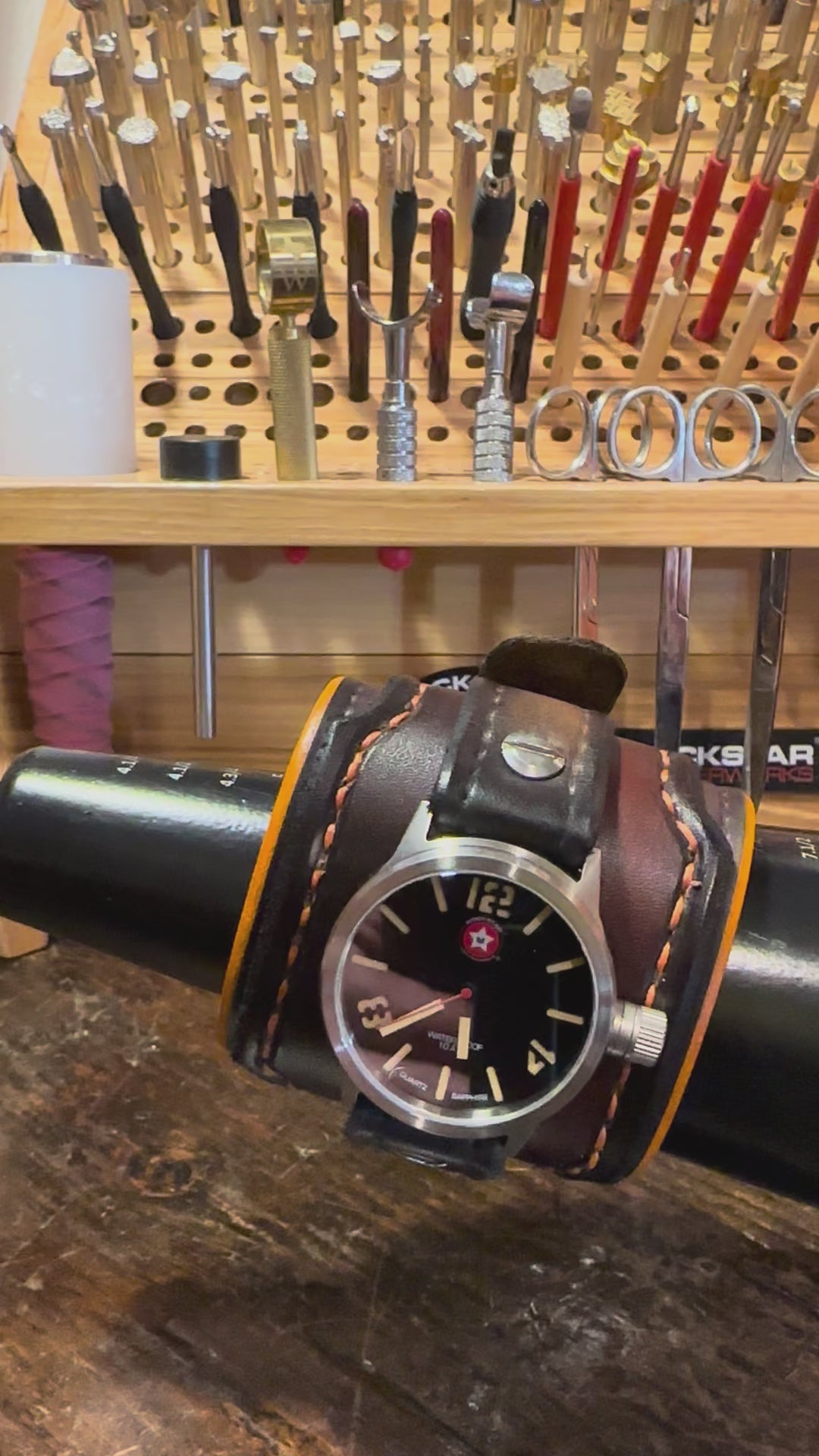 Mahogany & Brown Layered Cuff Watch with Stainless 42mm