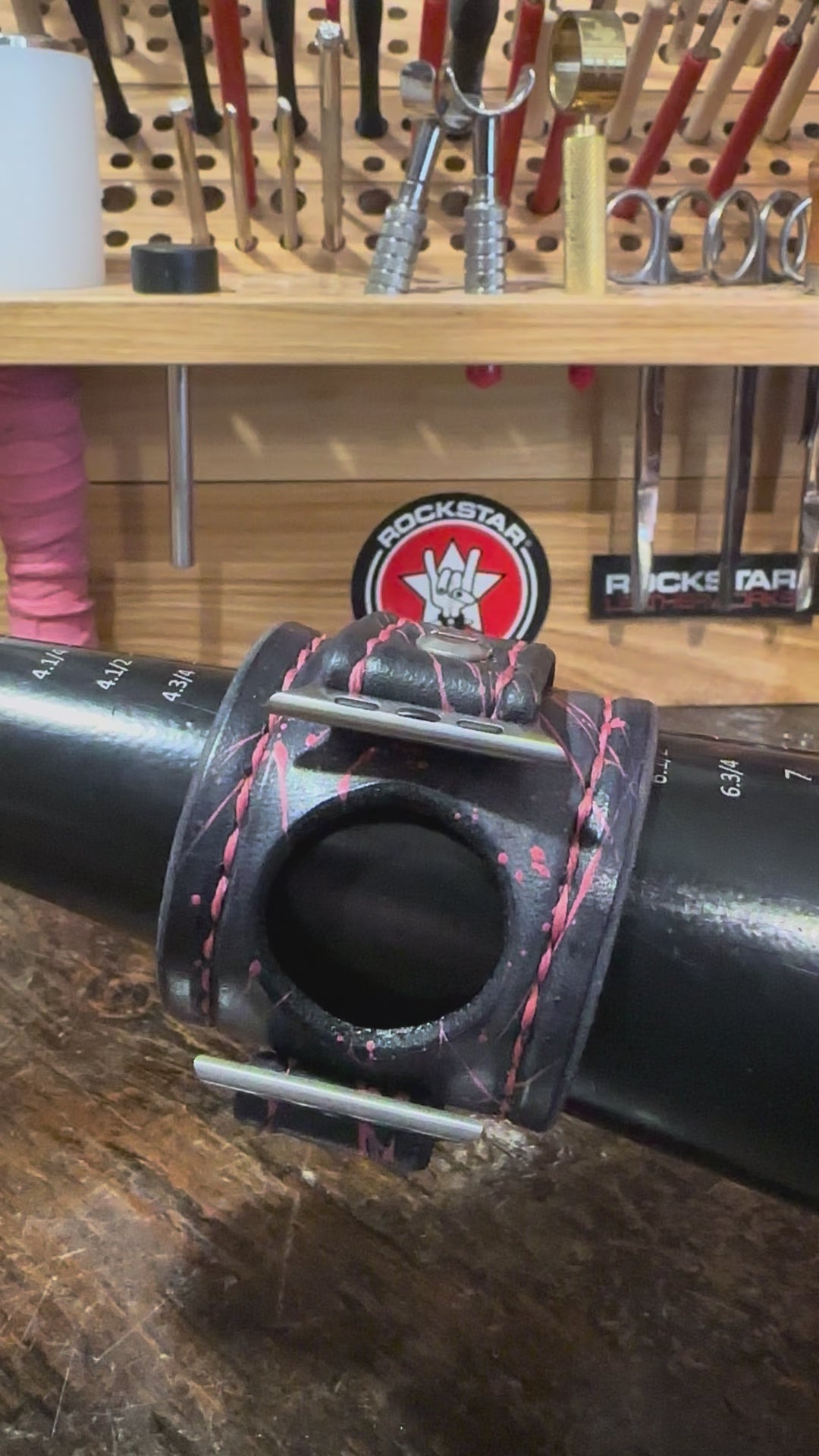 Slate with Pink Splatter Apple Leather Cuff Watch Band