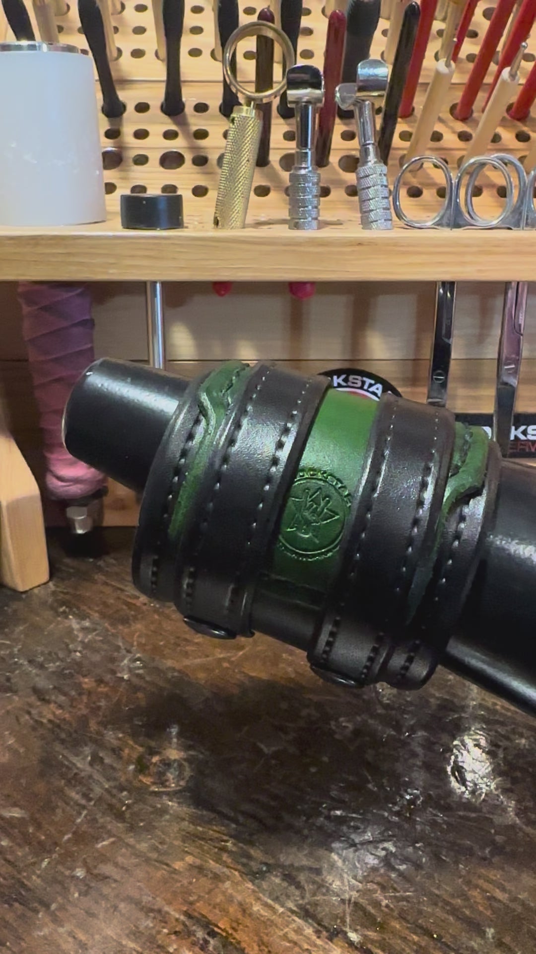 Green & Black Layered Double Strap Leather Cuff with Black Snaps