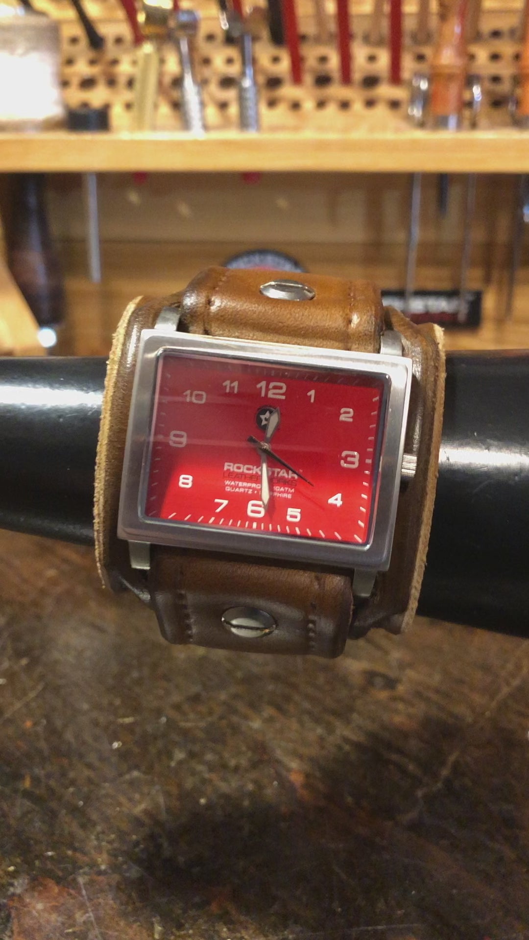 Wide Layered Java Brown Leather Cuff Watch