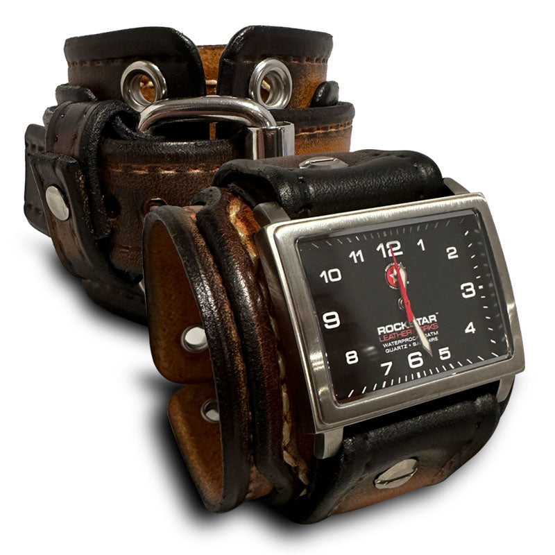 Range Tan Layered Leather Cuff Watch with 42mm Stainless-Leather Cuff Watches-Rockstar Leatherworks™