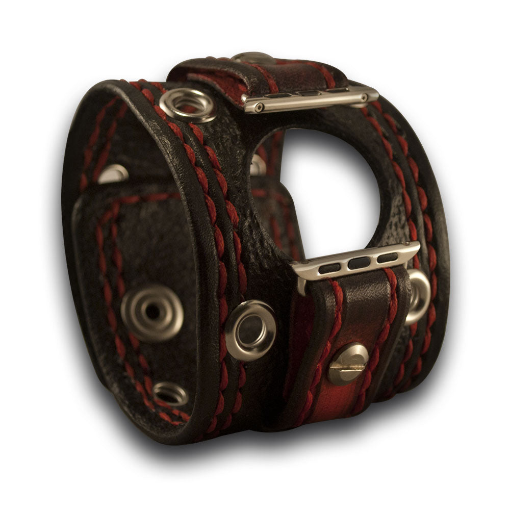 Black Apple iWatch Leather Cuff Watch Band with Snaps & Eyelets-Custom Handmade Leather Watch Bands-Rockstar Leatherworks™