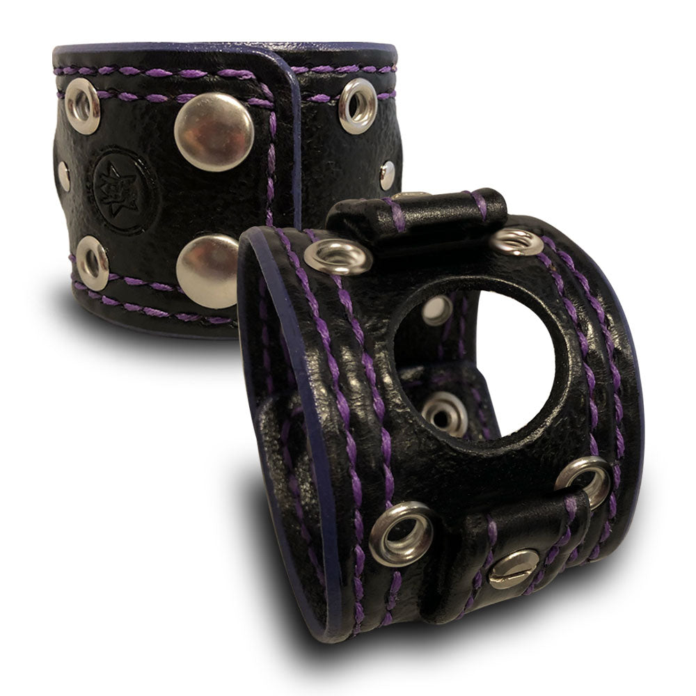 Black &amp; Purple Samsung Leather Cuff Watch Band with Eyelets &amp; Snaps-Custom Handmade Leather Watch Bands-Rockstar Leatherworks™