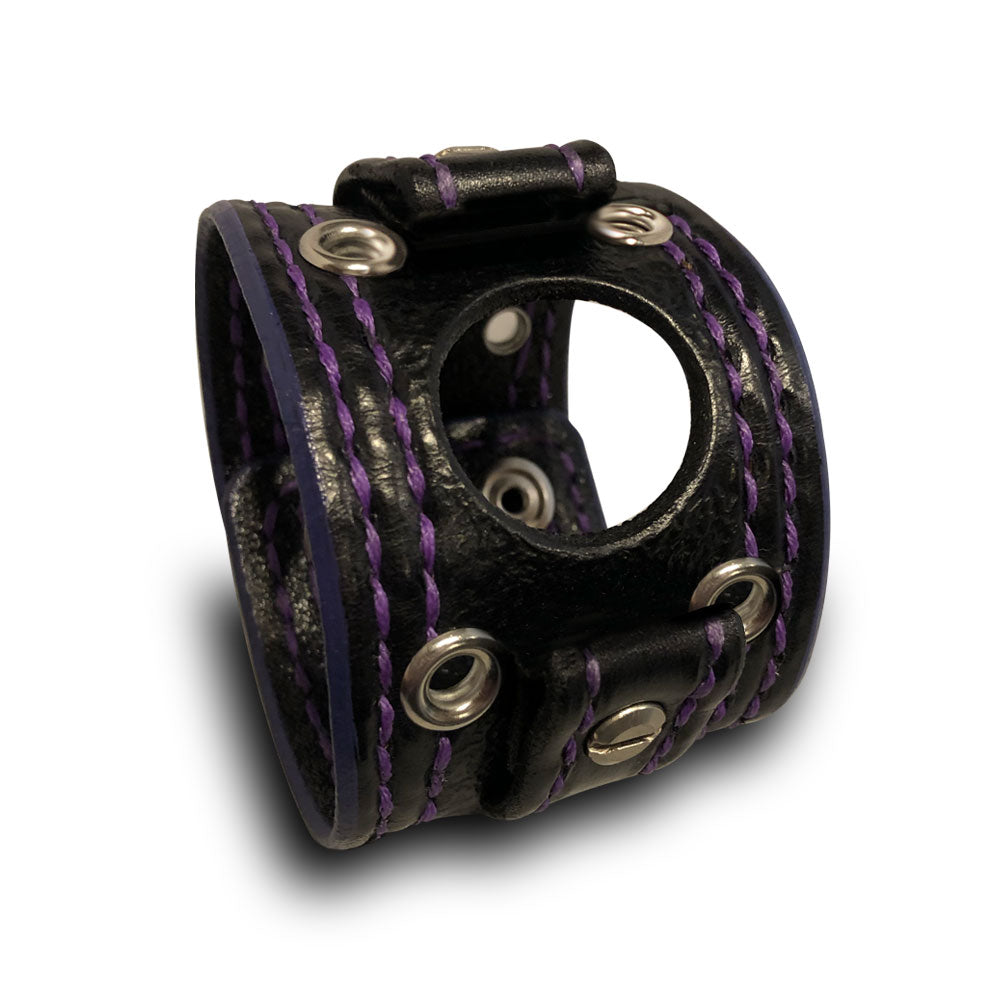 Black & Purple Samsung Leather Cuff Watch Band with Eyelets & Snaps-Custom Handmade Leather Watch Bands-Rockstar Leatherworks™