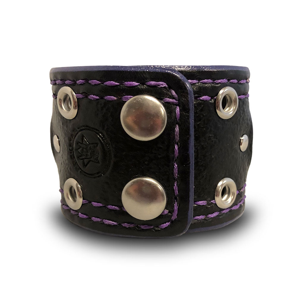 Black & Purple Samsung Leather Cuff Watch Band with Eyelets & Snaps-Custom Handmade Leather Watch Bands-Rockstar Leatherworks™