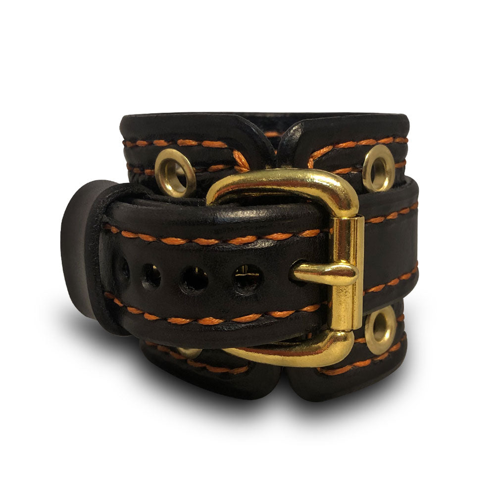 Black & Orange Samsung Wide Leather Cuff Watch Band-Custom Handmade Leather Watch Bands-Rockstar Leatherworks™