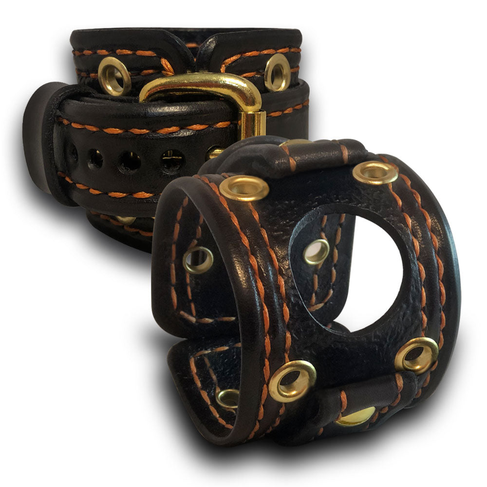 Black & Orange Samsung Wide Leather Cuff Watch Band-Custom Handmade Leather Watch Bands-Rockstar Leatherworks™