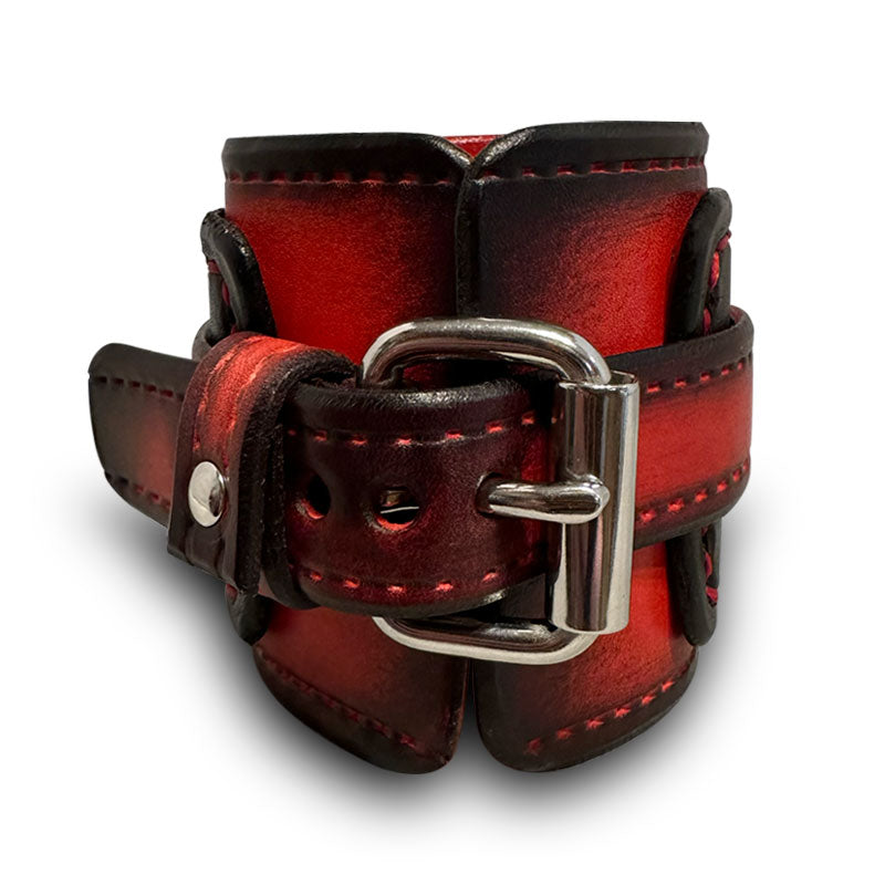Black & Red Wide Layered Leather Cuff Watch with 42mm Watch