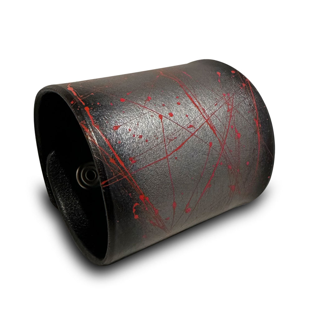 Silver & Black with Red Splatter Leather Cuff Wristband with Snaps-Leather Cuffs & Wristbands-Rockstar Leatherworks™