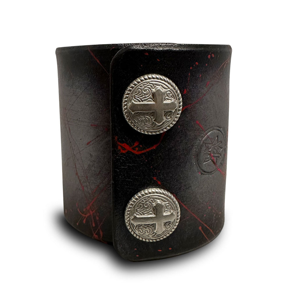 Silver & Black with Red Splatter Leather Cuff Wristband with Snaps-Leather Cuffs & Wristbands-Rockstar Leatherworks™