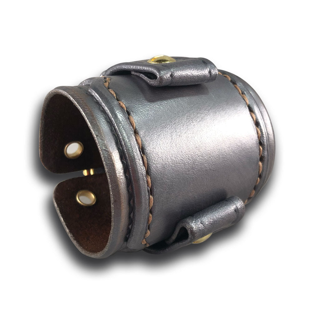 Silver & Brass Layered Leather Cuff Watch Band with Eyelets-Custom Handmade Leather Watch Bands-Rockstar Leatherworks™