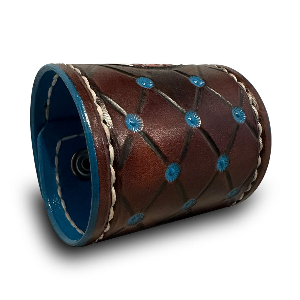 Sugar Skull Leather Cuff Wristband with Snaps & White Stitching-Leather Cuffs & Wristbands-Rockstar Leatherworks™