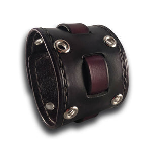 Slate & Purple Leather Cuff Wristband with Weaved Strap & Snap-Leather Cuffs & Wristbands-Rockstar Leatherworks™