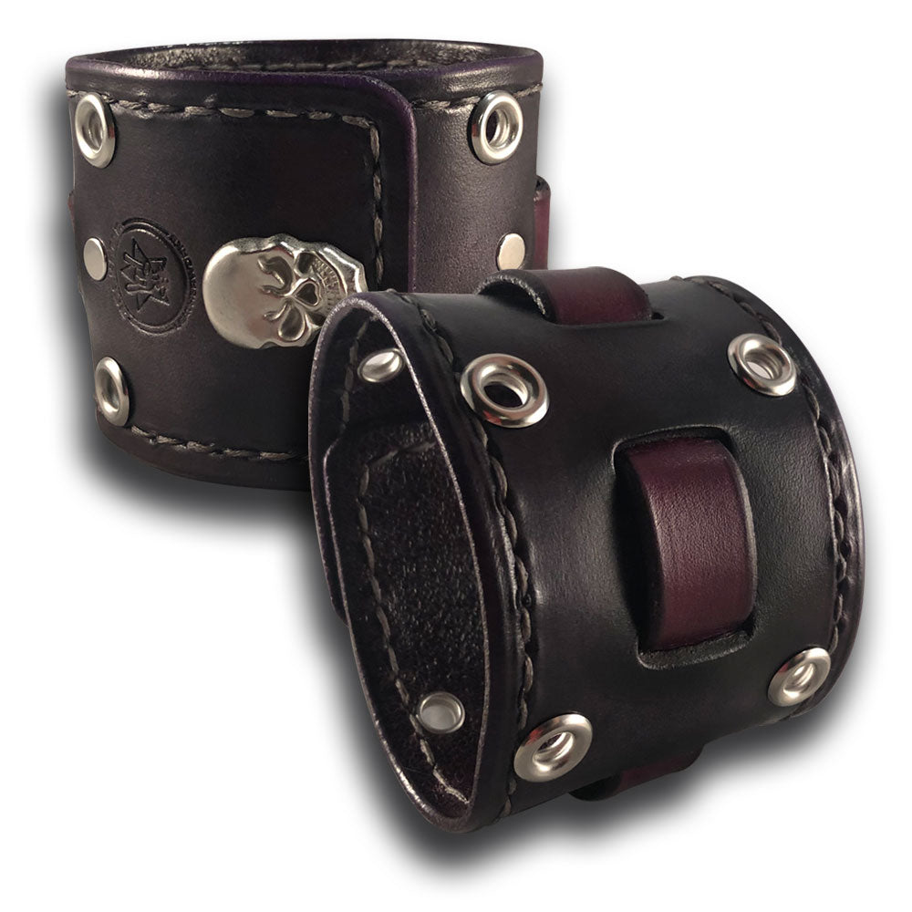 Slate & Purple Leather Cuff Wristband with Weaved Strap & Snap-Leather Cuffs & Wristbands-Rockstar Leatherworks™