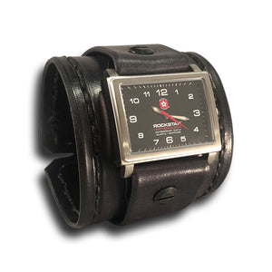 Slate Stressed Leather Cuff Watch with Black Buckle-Leather Cuff Watches-Rockstar Leatherworks™
