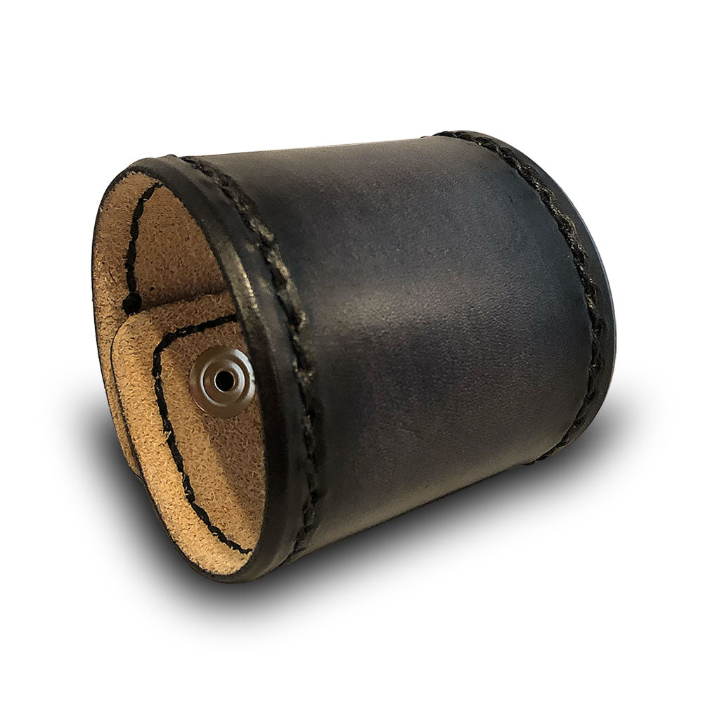 Wide Slate Leather Cuff Wristband with Stitching & Skull Snaps-Leather Cuffs & Wristbands-Rockstar Leatherworks™