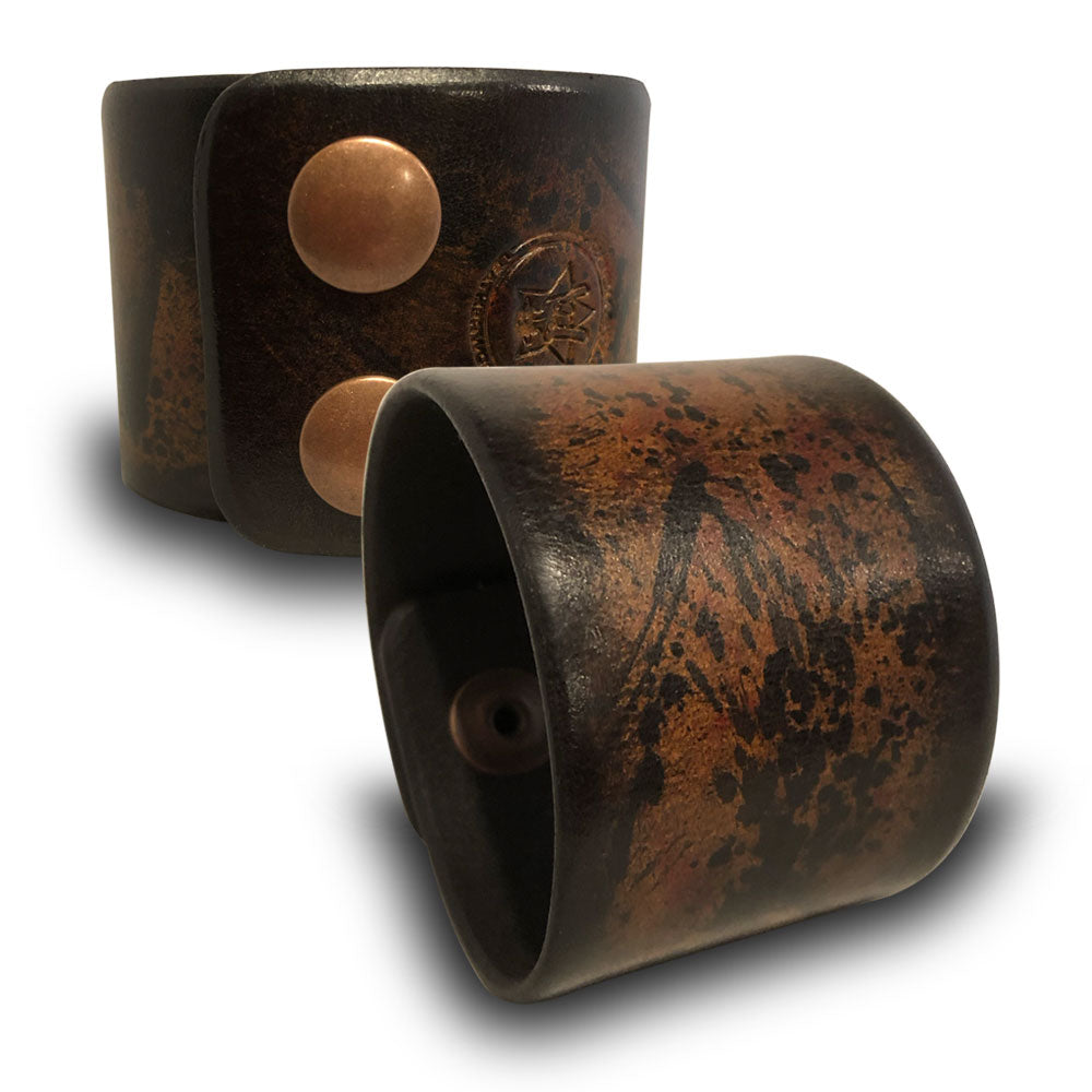 Brown Leather Splatter Cuff Wristband with Antique Copper Snaps-Leather Cuffs &amp; Wristbands-Rockstar Leatherworks™