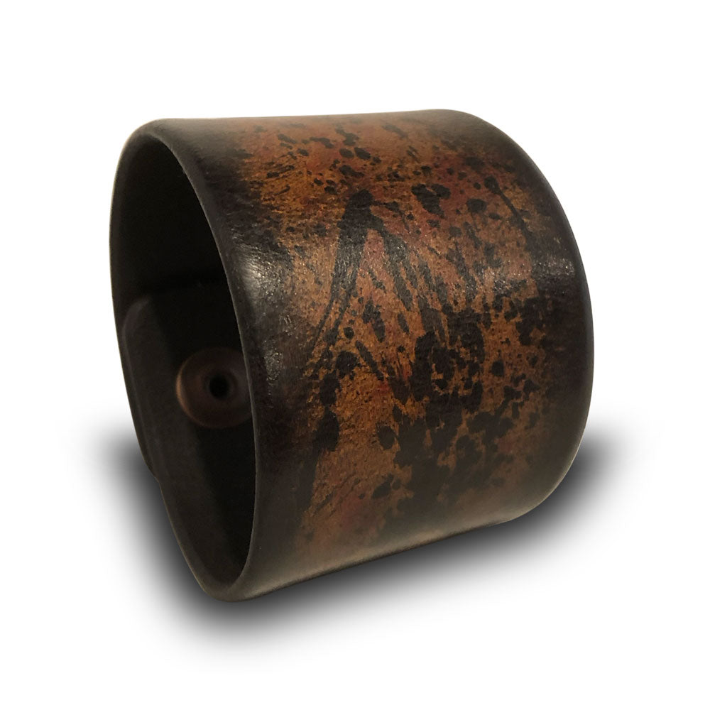Brown Leather Splatter Cuff Wristband with Antique Copper Snaps-Leather Cuffs & Wristbands-Rockstar Leatherworks™