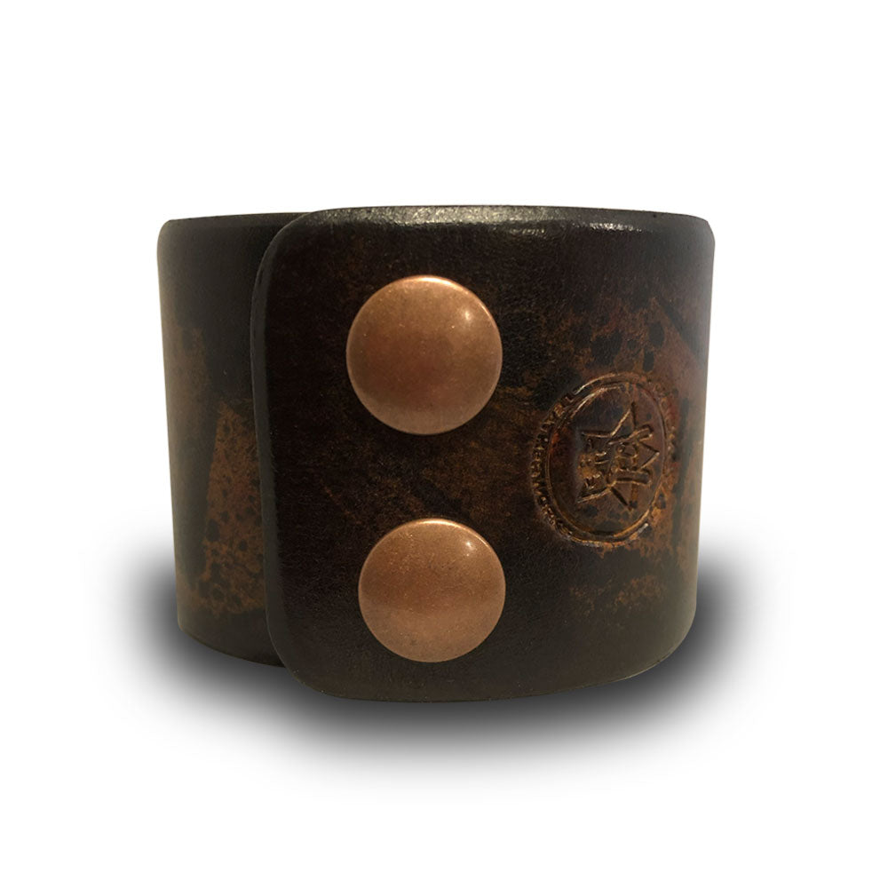 Brown Leather Splatter Cuff Wristband with Antique Copper Snaps-Leather Cuffs & Wristbands-Rockstar Leatherworks™